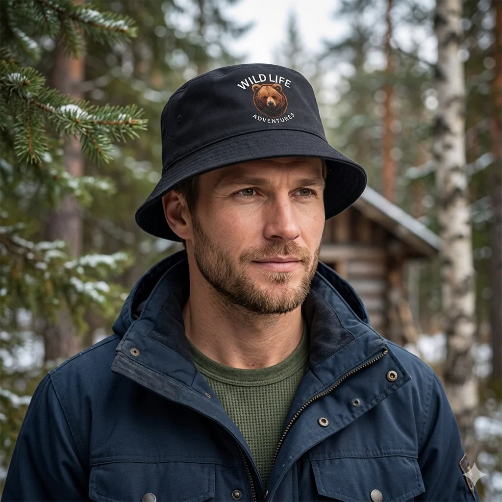 Wild Life Bear Print Bucket Hat Outdoor Sun Cap Men Women