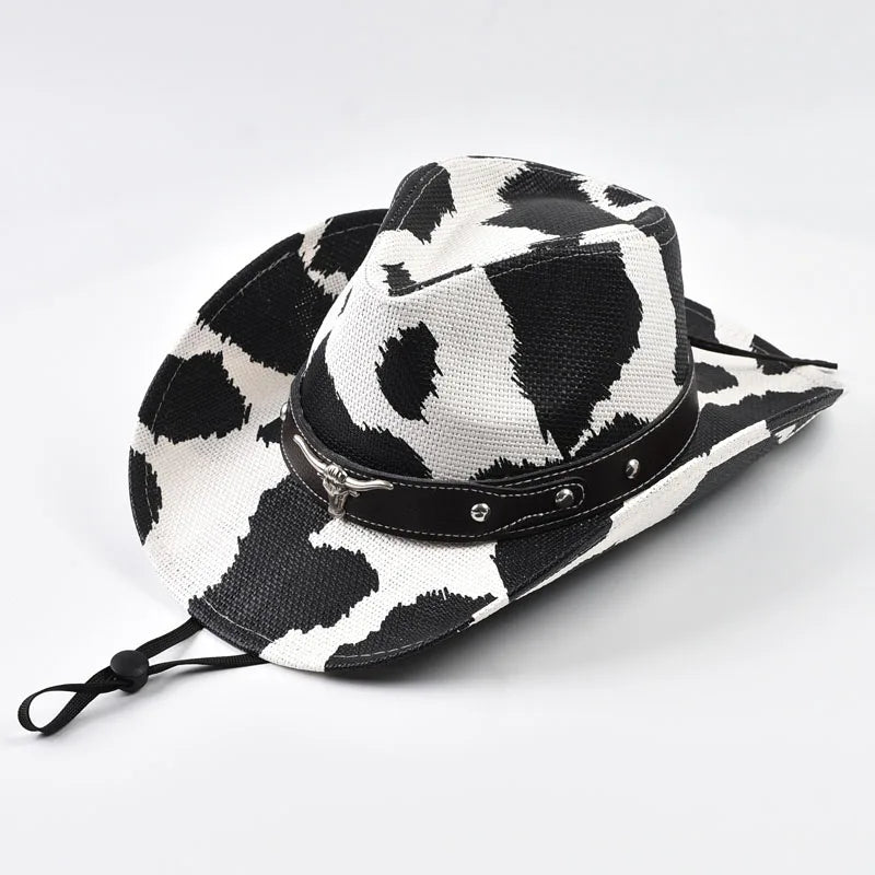 Cow Print Straw Western Cowboy Hat