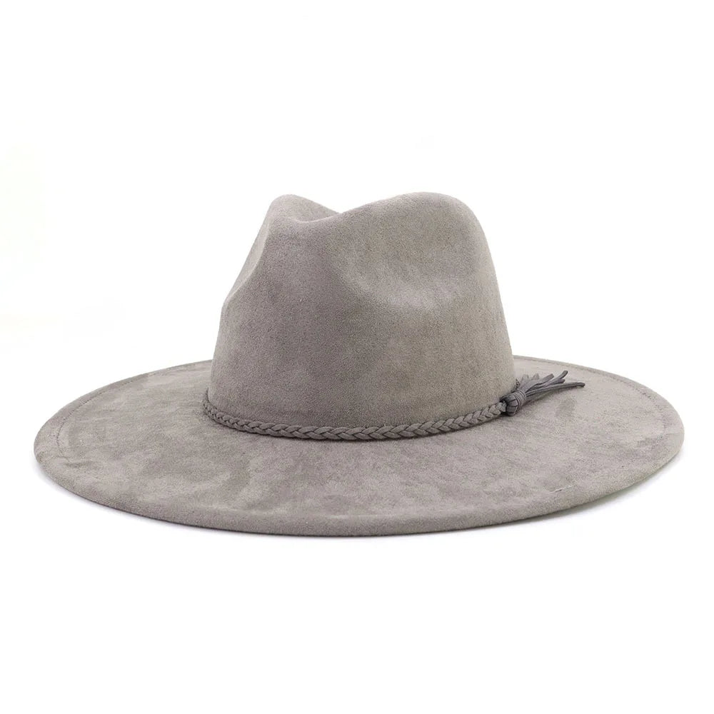Suede Top Hat 9.5cm Wide Brim Fedora Hat Men Women