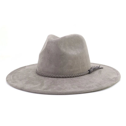 Suede Top Hat 9.5cm Wide Brim Fedora Hat Men Women