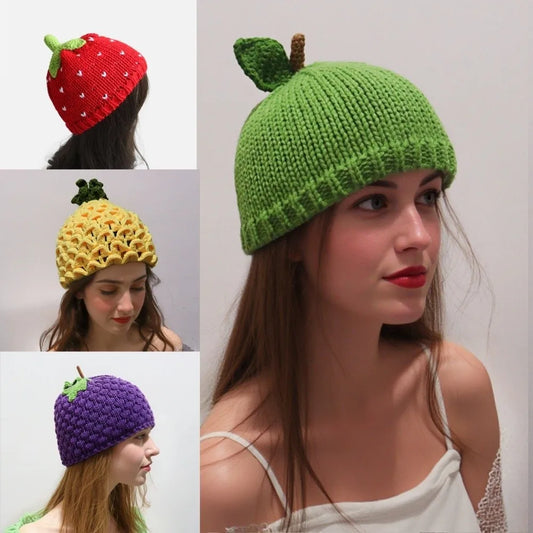 Creative Warm Knitted Fruit Hat Thick Soft Strawberry Pullover Cap