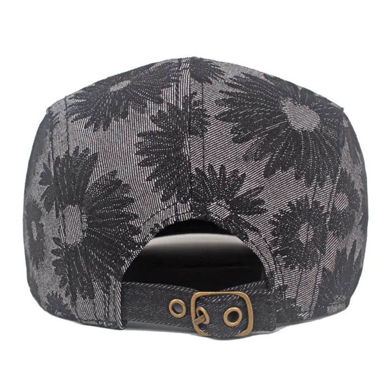 Four Seasons Cotton Flower Print Newsboy Caps Flat Peaked Cap