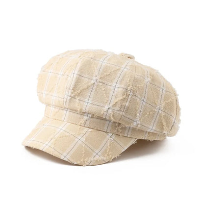 Korean Fashion Plaid Women's Berets Spring Autumn Octagonal Painter Cap