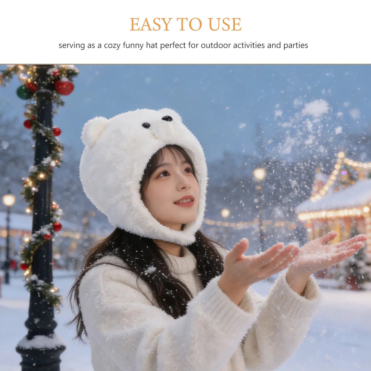 Polar Bear Hat Soft Lightweight Animal Headwear Funny Party Masquerade Cap