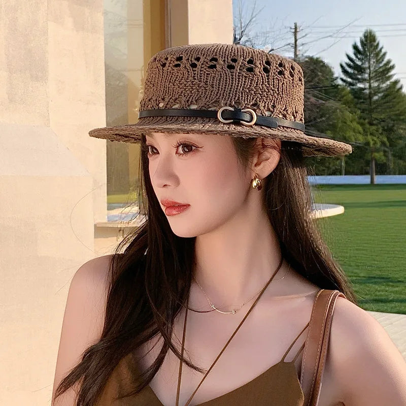 New Flat Top Sun Hat 2026 Delicate Weaving Straw Hat
