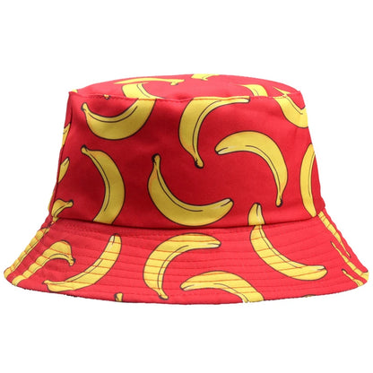 Summer Spring Thin Shade Banana Print Cotton Polyester Soft Bucket Hat