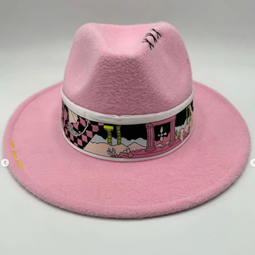 Suede Fedora Painting Felt Hats For Men And Women
