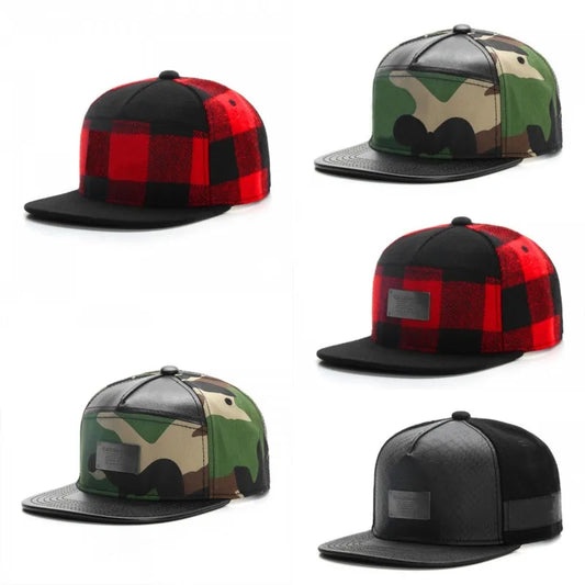 Red Black Cap Plaid Snapback Cap