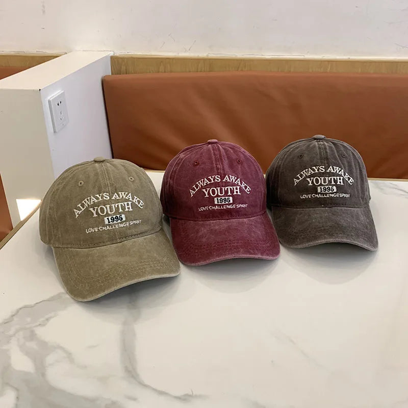 Unisex Washed Cotton Caps Letter Embroidery Vintage Baseball Cap