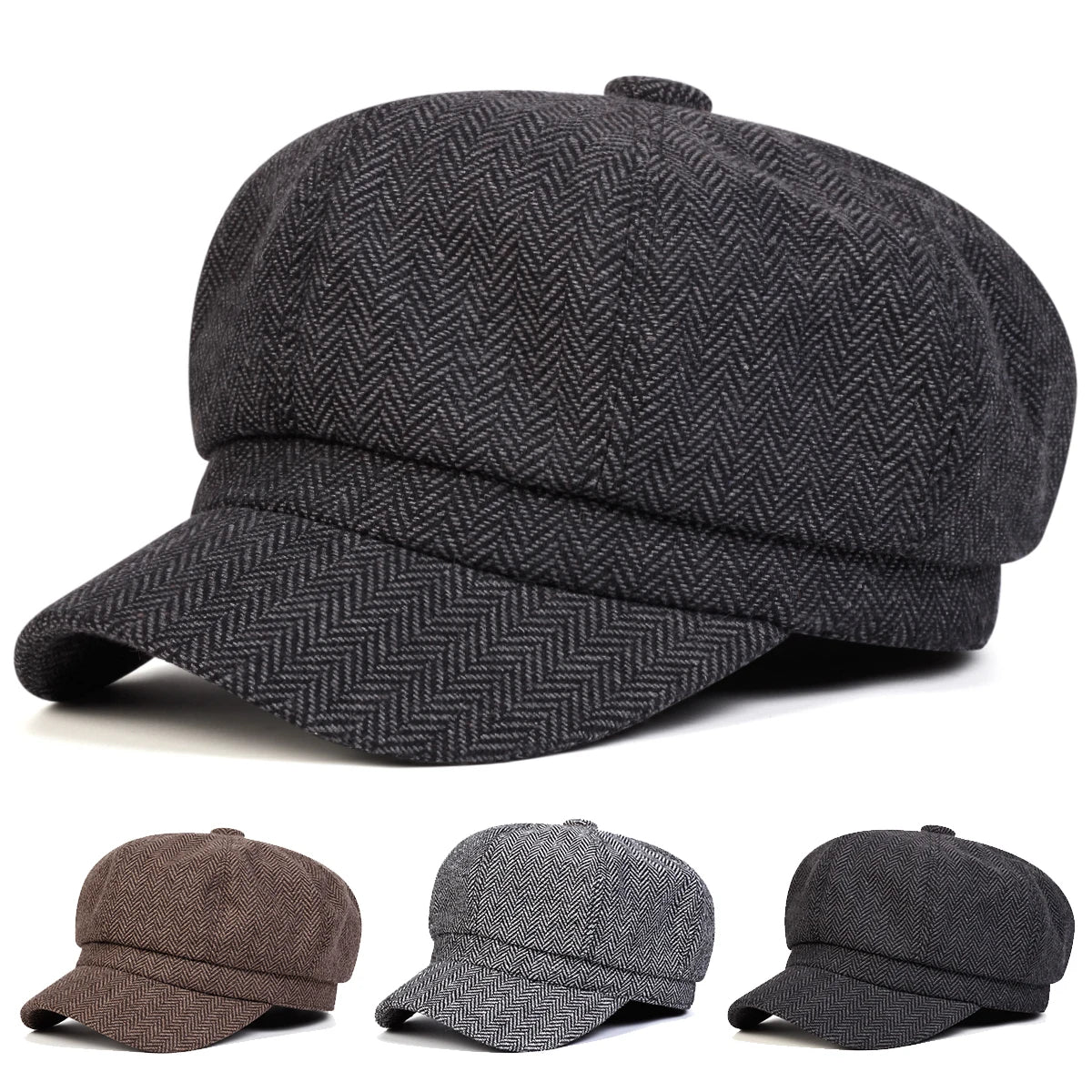 Unisex Herringbone Personality Newsboy Hat Spring Autumn