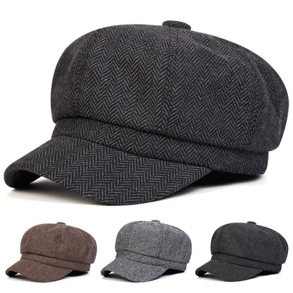 Unisex Herringbone Personality Newsboy Hat Spring Autumn