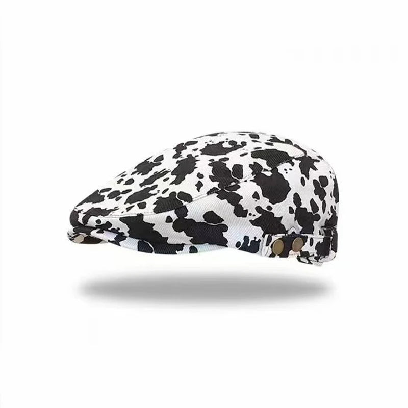 Retro Leopard Print Beret, Denim Print, Male And Female Artist's Hat