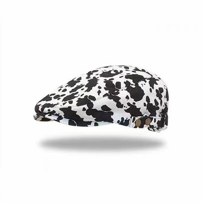 Retro Leopard Print Beret, Denim Print, Male And Female Artist's Hat