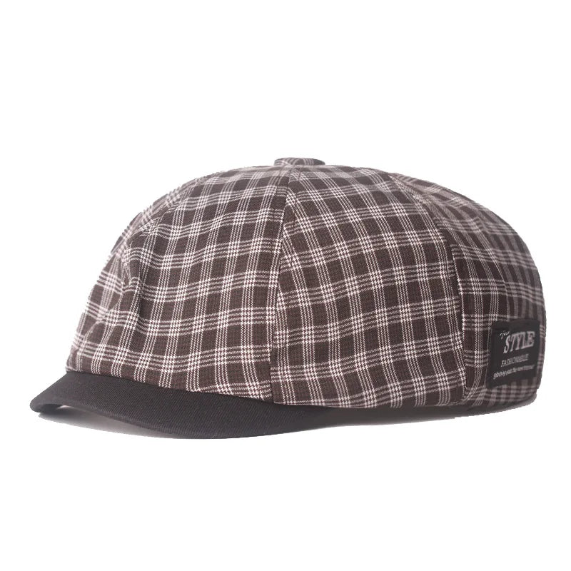 Plaid Cotton Octagonal Cap Literary Youth Women's Painter Hat
