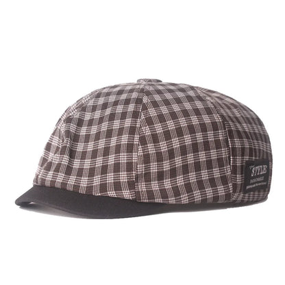 Plaid Cotton Octagonal Cap Literary Youth Women's Painter Hat