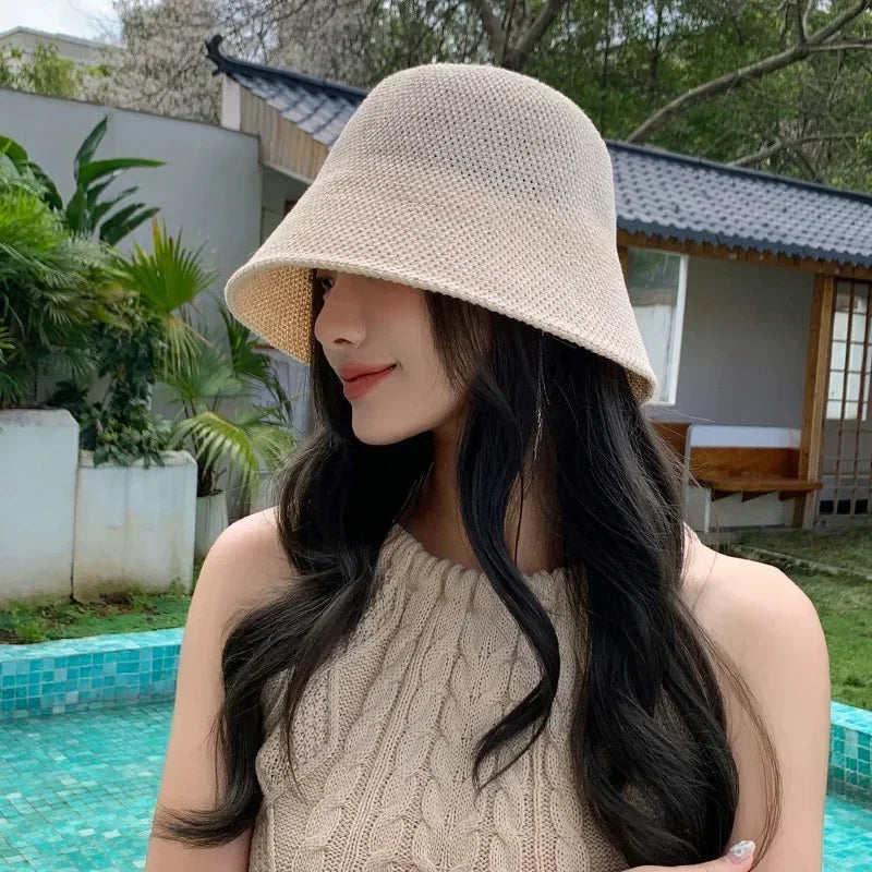 Ladies' Fisherman's Hat Spring Summer Hollow Thin Folding Bucket Hat