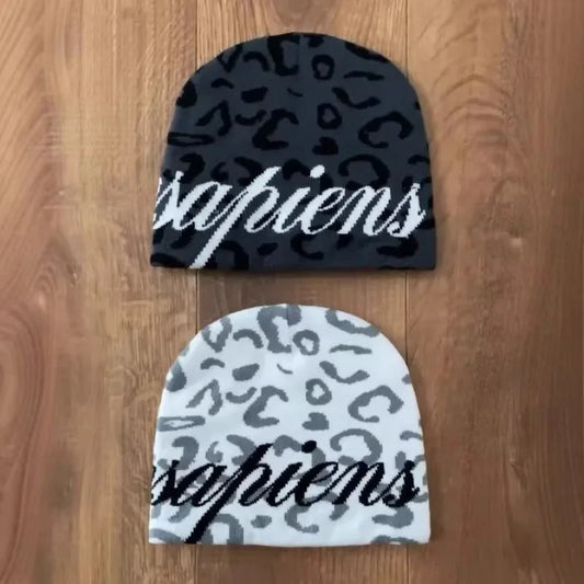 Leopard Print Letter Knit Beanie Women 2026
