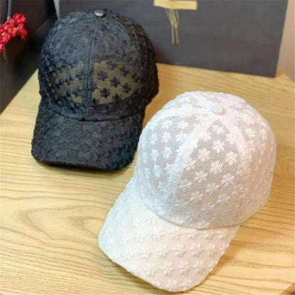 Summer Thin Lace Duckbill Cap, Embroidered Flower Mesh Breathable Baseball Cap