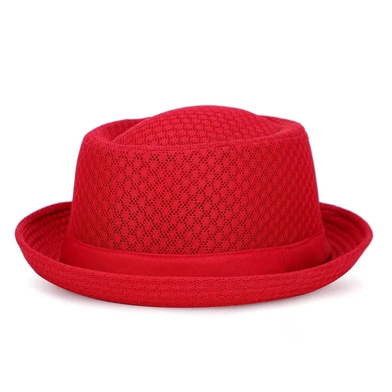 New Breathable Hat England Mesh Flat Straw Hat Retro England Jazz Foldable Sun Hats