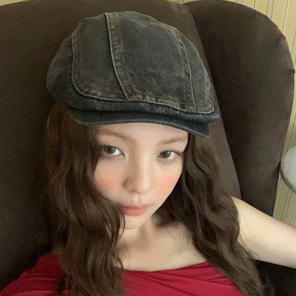 High-Quality Dream Purple Washed Denim Berets