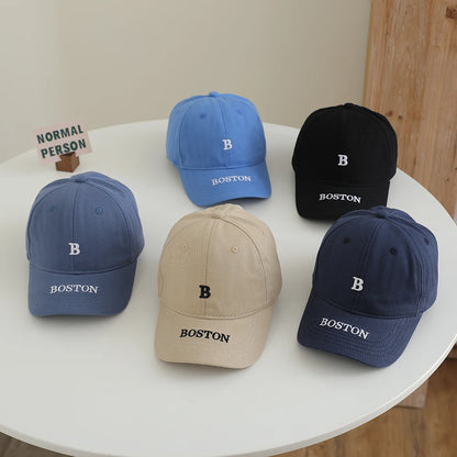 Cotton Embroidered Letter BUSTON Soft Top Baseball Cap With Adjustable Beak Shaped Brim Baseball Cap