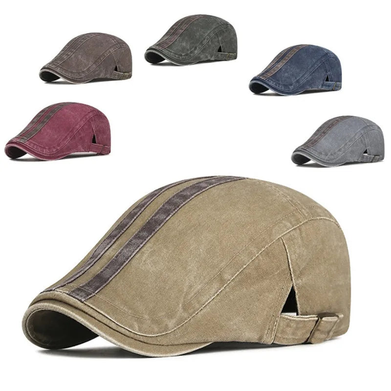 Vintage Men Women's Striped Washed Denim Berets Hats