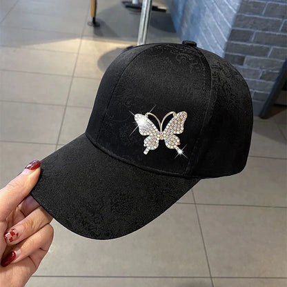 Ladies Summer New Versatile Cap Rhinestone Butterfly