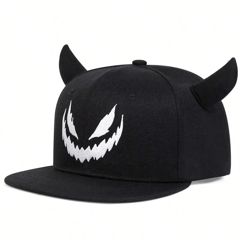 Unisex Smiling Face And Cow Horn Personality Hip-hop Hats Spring Autumn