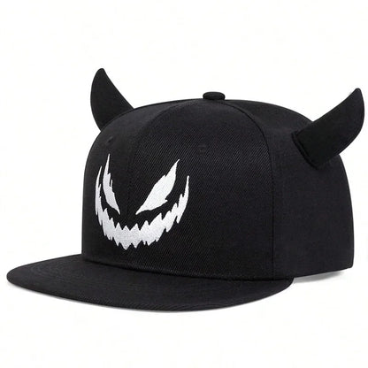 Unisex Smiling Face And Cow Horn Personality Hip-hop Hats Spring Autumn
