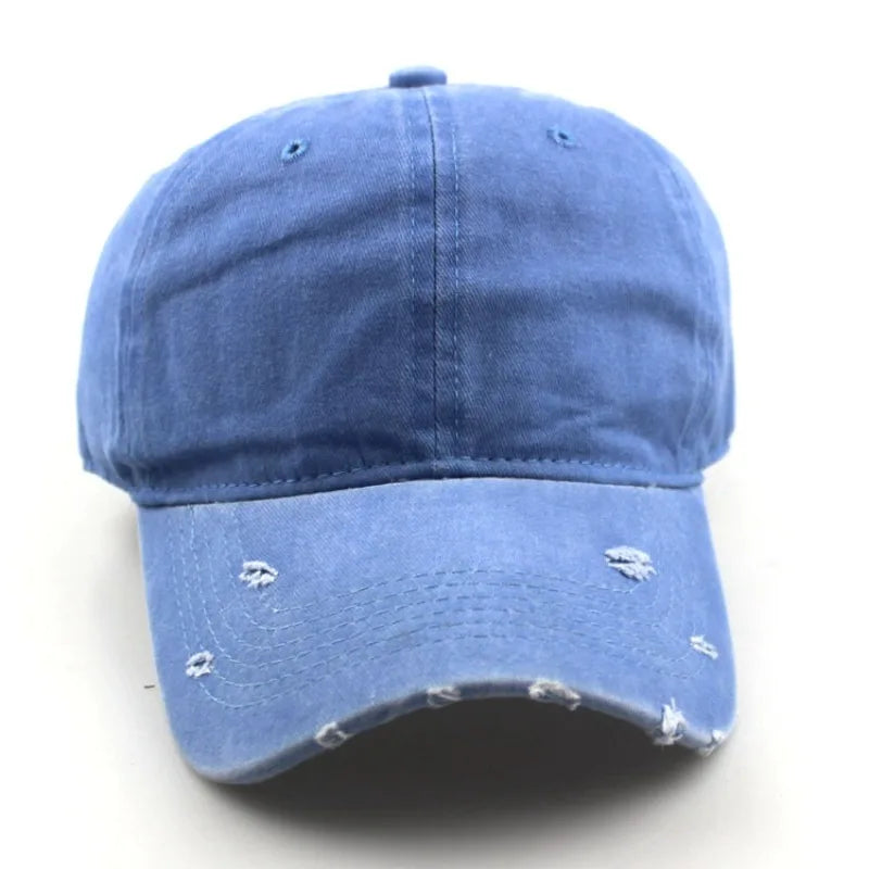 1pc Solid Distressed Perforated Mesh Washed Baseball Cap