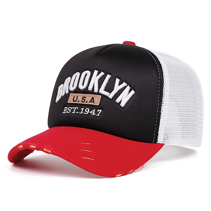 Breathable Mesh Hat Brooklyn 1947 Embroidered Hip Hop Unisex Baseball Hat