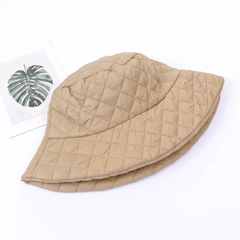 Winter New Ultra Light Down Cotton Rhombus Fisherman Hat  Cap Cotton Jacket Warm Korean Casual y2k Pot Hat