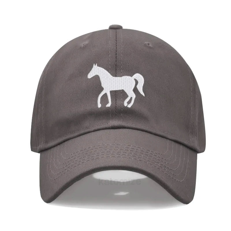 Horse Embroidered Baseball Cap For Women Men Fashion Adjustable Washed Cotton