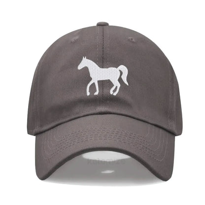 Horse Embroidered Baseball Cap For Women Men Fashion Adjustable Washed Cotton