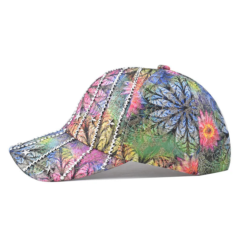 Women Studded Rhinestone Crystals Adjustable Baseball Cap