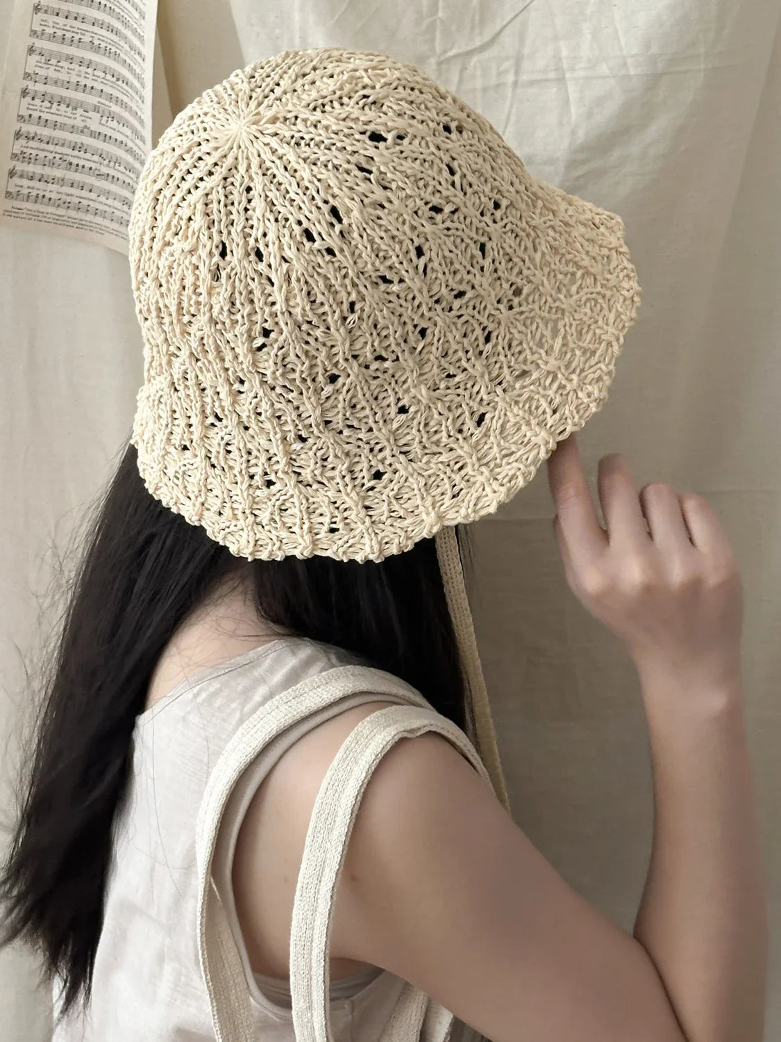 Japanese Knitted Hollow Out Bucket Hat Women's