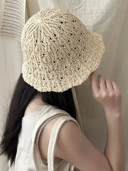 Japanese Knitted Hollow Out Bucket Hat Women's