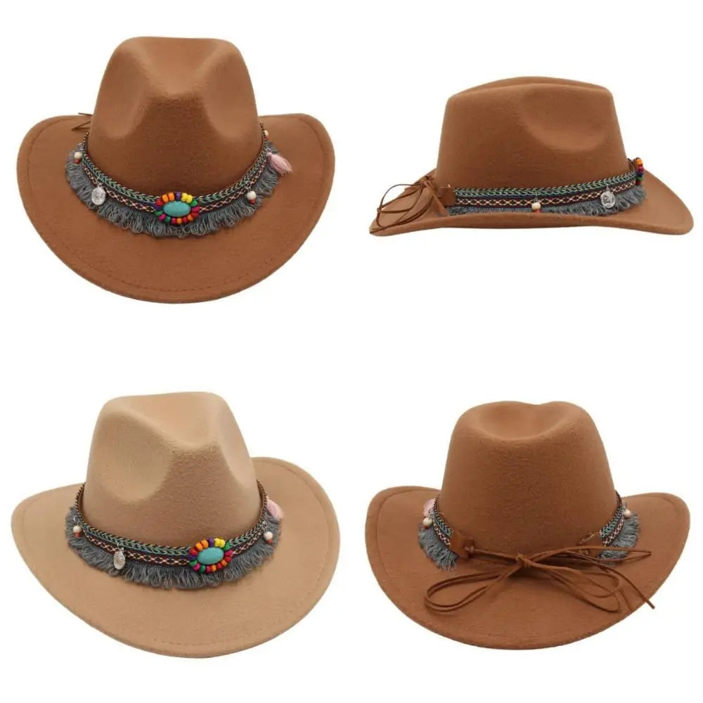 Ethnic Style Western Cowboy Hat Wide Brim Roll Brim Cowgirl Cap