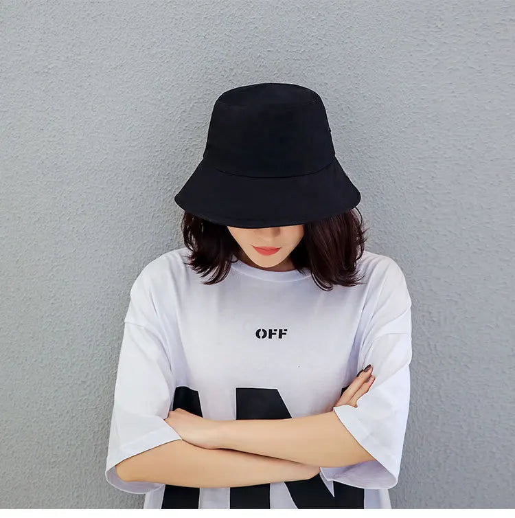 Solid Color Fisherman Hat Korean Trendy Hip Hop Bucket Hat Summer Flat Top Sun Cap Casual Outdoor