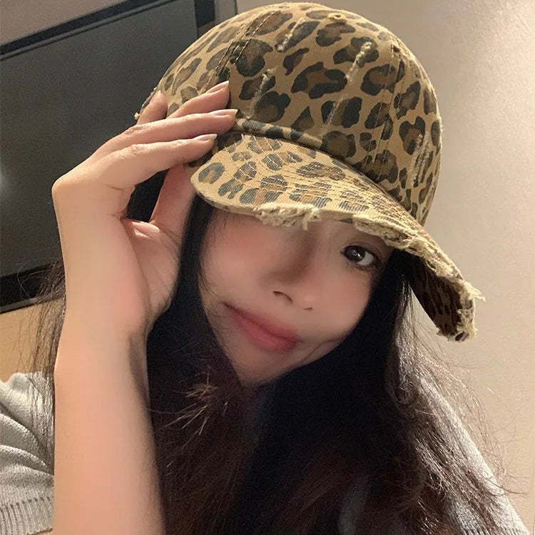 Trendy Unisex Leopard Print Baseball Cap, Stylish Round Top Hat