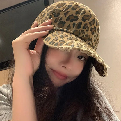 Trendy Unisex Leopard Print Baseball Cap, Stylish Round Top Hat
