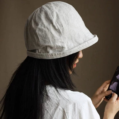 Linen Curled Edge Sun Hats For Women Foldable Bucket Hat Summer Visors Caps