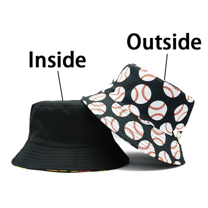 Baseball Printing Pattern Bucket Hat Balls Fisherman Hats Double Sides Panama Cap Caps For Men And Woman