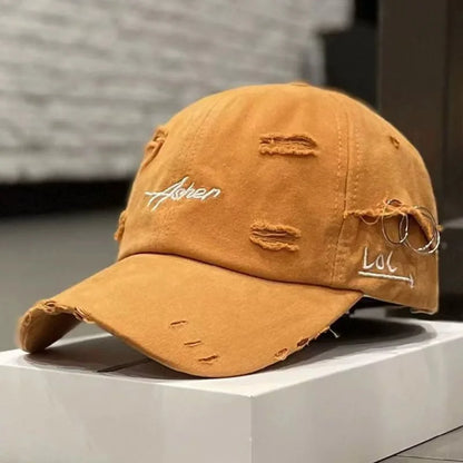 Unisex Asher Embroidery Hole Iron Ring Baseball Caps Outdoor Adjustable Casual Hats Hip Hop Hat Sunscreen Hat