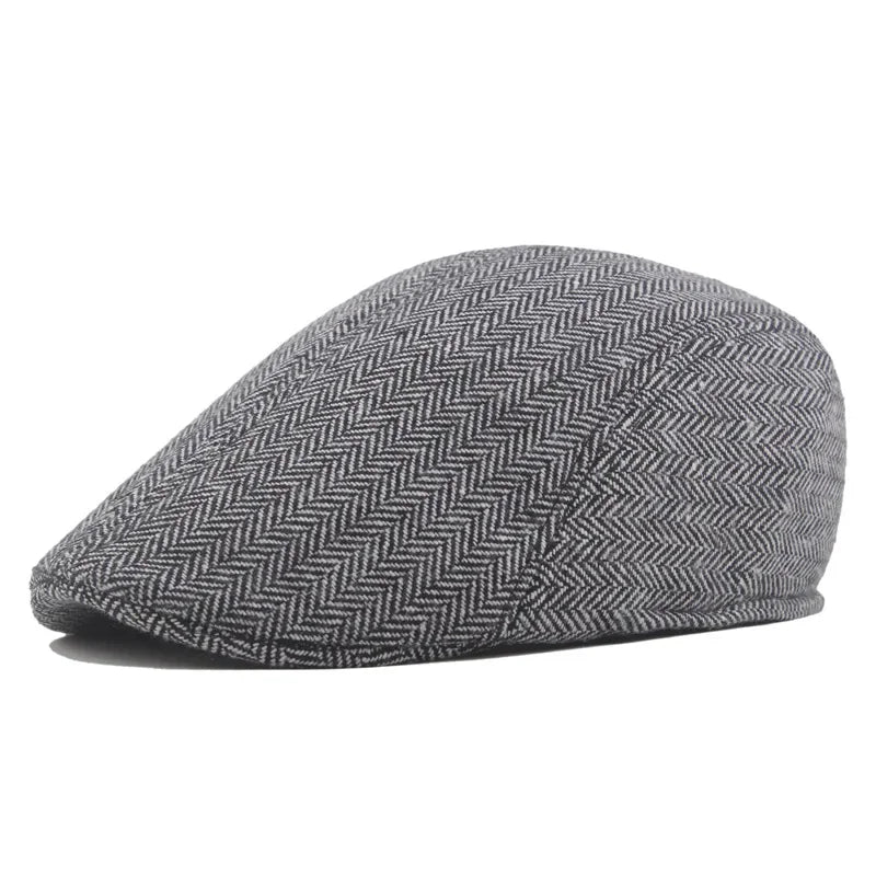 Vintage Plaid British Newsboy Beret Retro Male Woolen Beret Cap Classic Old Man