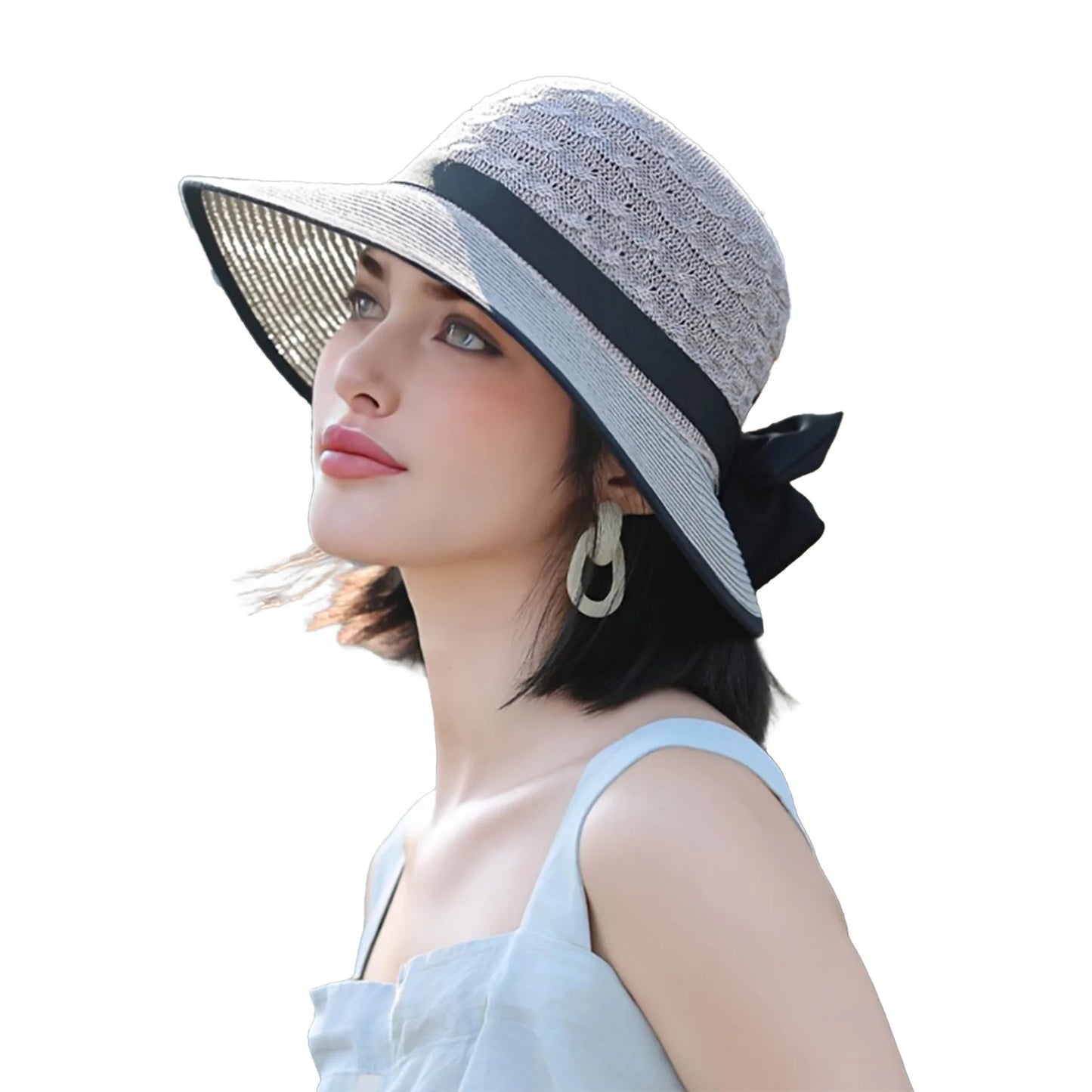 Summer Beach Straw Sun Hat Breathable French Style Bowknot Straw Hats