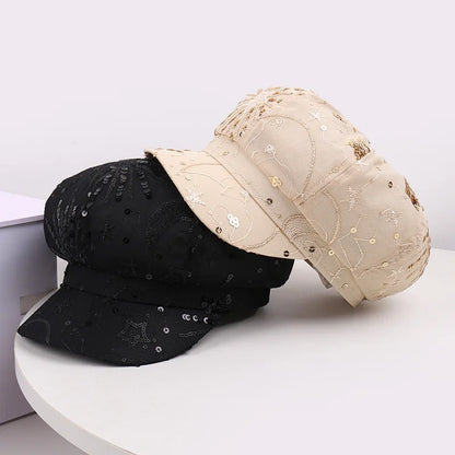 Spring Summer Mesh Sequin Octagonal Hat