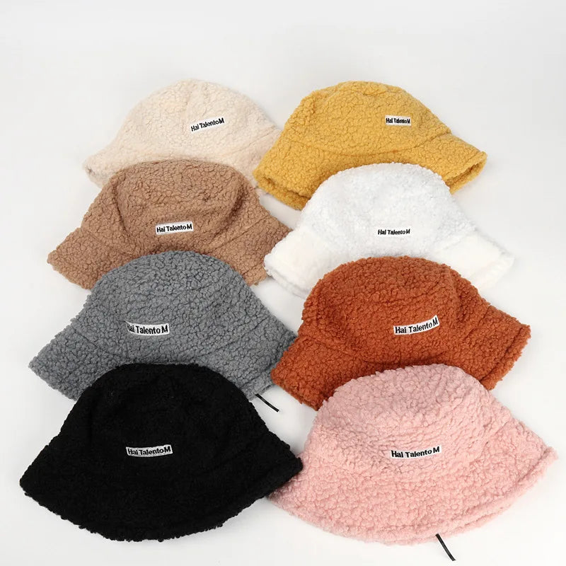 Lambswool Unisex Bucket Hats For Women Men Winter