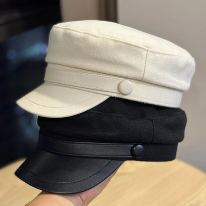 2026 Retro Women's Octagon Hat PU Leather & Wool Blend Newsboy Cap