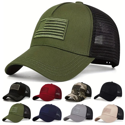 Unisex American Flag Embroidery Baseball Net Caps